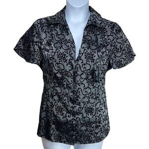 Lane Bryant Black and Gray Floral Blouse